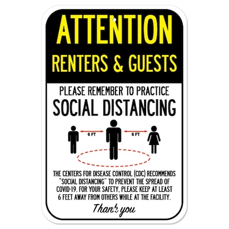 Public Safety Sign-Renters & Guests Practice Social Distancing, Heavy-Gauge